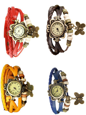 

Kissu Vintage Rakhi Combo of 4 Red, Yellow, Brown And Blue Watch - For Women