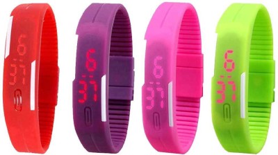 NS18 Silicone Led Magnet Band Combo of 4 Red, Purple, Pink And Green Digital Watch  - For Boys & Girls   Watches  (NS18)