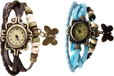 NS18 Vintage Butterfly Rakhi Watch Combo of 2 Brown And Sky Blue Analog Watch  - For Women   Watches  (NS18)