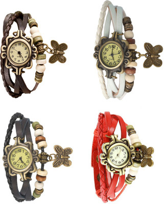 

NS18 Vintage Butterfly Rakhi Combo of 4 Brown, Black, White And Red Watch - For Women