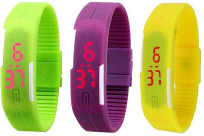 

NS18 Silicone Led Magnet Band Combo of 3 Green, Purple And Yellow Watch - For Boys & Girls