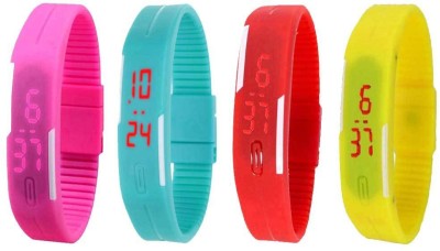 NS18 Silicone Led Magnet Band Combo of 4 Pink, Sky Blue, Red And Yellow Digital Watch  - For Boys & Girls   Watches  (NS18)
