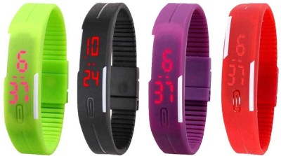 NS18 Silicone Led Magnet Band Watch Combo of 4 Green, Black, Purple And Red Digital Watch  - For Couple   Watches  (NS18)
