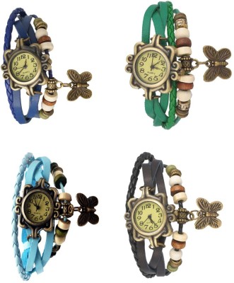 NS18 Vintage Butterfly Rakhi Combo of 4 Blue, Sky Blue, Green And Black Analog Watch  - For Women   Watches  (NS18)