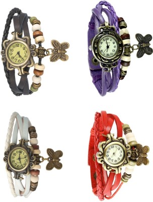 NS18 Vintage Butterfly Rakhi Combo of 4 Black, White, Purple And Red Analog Watch  - For Women   Watches  (NS18)