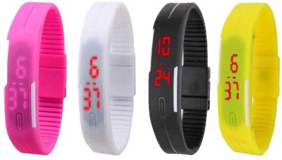NS18 Silicone Led Magnet Band Combo of 4 Pink, White, Black And Yellow Digital Watch  - For Boys & Girls   Watches  (NS18)