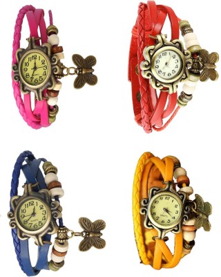 NS18 Vintage Butterfly Rakhi Combo of 4 Pink, Blue, Red And Yellow Analog Watch  - For Women   Watches  (NS18)