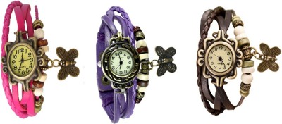 NS18 Vintage Butterfly Rakhi Watch Combo of 3 Pink, Purple And Brown Analog Watch  - For Women   Watches  (NS18)