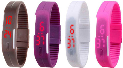 

Kissu Led Magnet Band Combo of 4 Brown, Purple, White And Pink Watch - For Men & Women