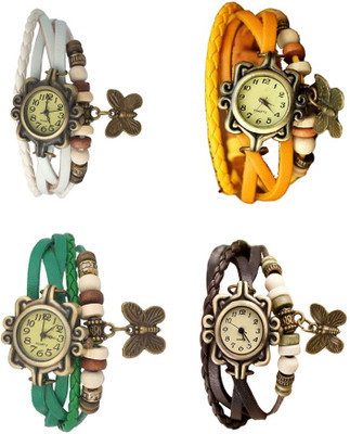 

Kissu Vintage Rakhi Combo of 4 White, Green, Yellow And Brown Watch - For Women