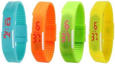 NS18 Silicone Led Magnet Band Combo of 4 Sky Blue, Orange, Green And Yellow Digital Watch  - For Boys & Girls   Watches  (NS18)