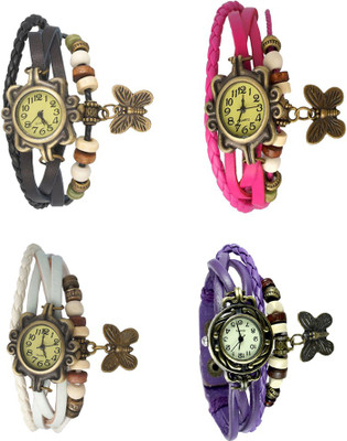 

Kissu Vintage Rakhi Combo of 4 Black, White, Pink And Purple Watch - For Women