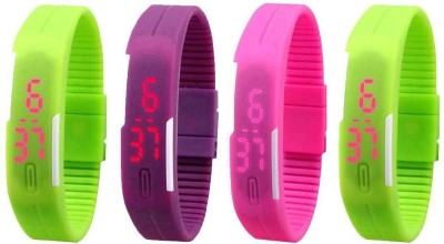 NS18 Silicone Led Magnet Band Combo of 4 Brown, Purple, Pink And Green Digital Watch  - For Boys & Girls   Watches  (NS18)