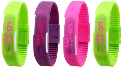 

Kissu Led Magnet Band Combo of 4 Brown, Purple, Pink And Green Watch - For Men & Women