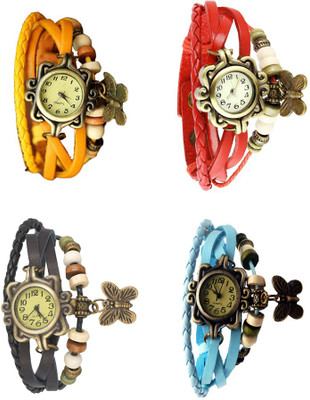 

Kissu Vintage Rakhi Combo of 4 Yellow, Black, Red And Sky Blue Watch - For Women