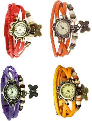 

Kissu Vintage Rakhi Combo of 4 Red, Purple, Orange And Yellow Watch - For Women