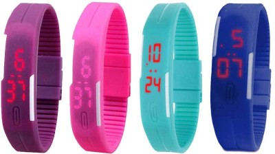 NS18 Silicone Led Magnet Band Combo of 4 Purple, Pink, Sky Blue And Blue Digital Watch  - For Boys & Girls   Watches  (NS18)