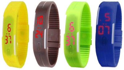 NS18 Silicone Led Magnet Band Combo of 4 Yellow, Brown, Green And Blue Digital Watch  - For Boys & Girls   Watches  (NS18)