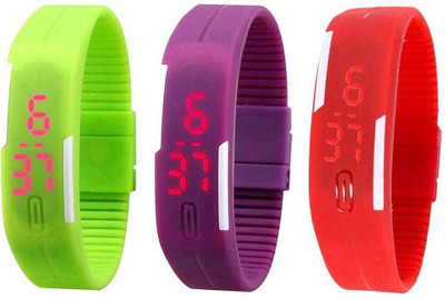 

NS18 Silicone Led Magnet Band Combo of 3 Green, Purple And Red Watch - For Boys & Girls