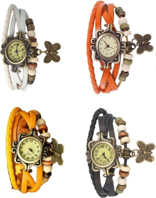 NS18 Vintage Butterfly Rakhi Combo of 4 White, Yellow, Orange And Black Analog Watch  - For Women   Watches  (NS18)