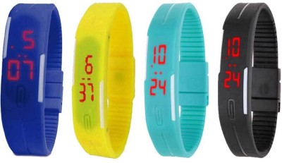 NS18 Silicone Led Magnet Band Combo of 4 Blue, Yellow, Sky Blue And Black Digital Watch  - For Boys & Girls   Watches  (NS18)
