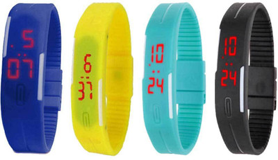 

Kissu Led Magnet Band Combo of 4 Blue, Yellow, Sky Blue And Black Watch - For Men & Women