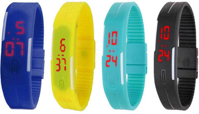 NS18 Silicone Led Magnet Band Combo of 4 Blue, Yellow, Sky Blue And Black Digital Watch  - For Boys & Girls   Watches  (NS18)