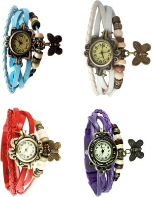 NS18 Vintage Butterfly Rakhi Combo of 4 Sky Blue, Red, White And Purple Analog Watch  - For Women   Watches  (NS18)
