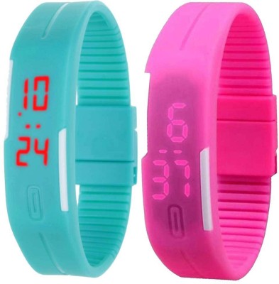 NS18 Silicone Led Magnet Band Set of 2 Sky Blue And Pink Digital Watch  - For Boys & Girls   Watches  (NS18)