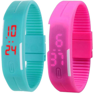 NS18 Silicone Led Magnet Band Set of 2 Sky Blue And Pink Digital Watch  - For Boys & Girls   Watches  (NS18)