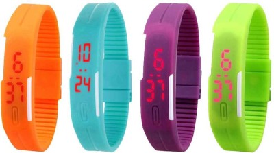 NS18 Silicone Led Magnet Band Combo of 4 Orange, Sky Blue, Purple And Green Digital Watch  - For Boys & Girls   Watches  (NS18)