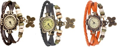 NS18 Vintage Butterfly Rakhi Watch Combo of 3 Brown, Black And Orange Analog Watch  - For Women   Watches  (NS18)