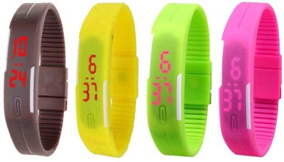 NS18 Silicone Led Magnet Band Combo of 4 Brown, Yellow, Green And Pink Digital Watch  - For Boys & Girls   Watches  (NS18)