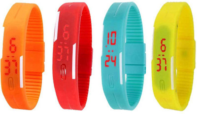 NS18 Silicone Led Magnet Band Combo of 4 Orange, Red, Sky Blue And Yellow Digital Watch  - For Boys & Girls   Watches  (NS18)