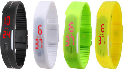 

Kissu Led Magnet Band Combo of 4 Black, White, Green And Yellow Watch - For Men & Women