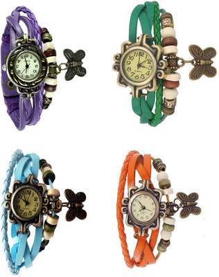 

Kissu Vintage Rakhi Combo of 4 Purple, Sky Blue, Green And Orange Watch - For Women