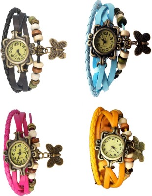 NS18 Vintage Butterfly Rakhi Combo of 4 Black, Pink, Sky Blue And Yellow Analog Watch  - For Women   Watches  (NS18)