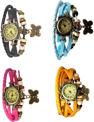 

NS18 Vintage Butterfly Rakhi Combo of 4 Black, Pink, Sky Blue And Yellow Watch - For Women