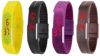 NS18 Silicone Led Magnet Band Combo of 4 Yellow, Black, Purple And Brown Digital Watch  - For Boys & Girls   Watches  (NS18)
