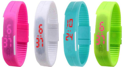 NS18 Silicone Led Magnet Band Combo of 4 Pink, White, Sky Blue And Green Digital Watch  - For Boys & Girls   Watches  (NS18)