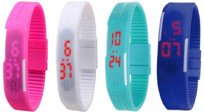 NS18 Silicone Led Magnet Band Combo of 4 Pink, White, Sky Blue And Blue Digital Watch  - For Boys & Girls   Watches  (NS18)
