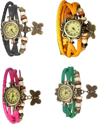 NS18 Vintage Butterfly Rakhi Combo of 4 Black, Pink, Yellow And Green Analog Watch  - For Women   Watches  (NS18)