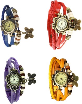 NS18 Vintage Butterfly Rakhi Combo of 4 Blue, Purple, Red And Yellow Analog Watch  - For Women   Watches  (NS18)