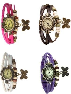 NS18 Vintage Butterfly Rakhi Combo of 4 Pink, White, Brown And Purple Analog Watch  - For Women   Watches  (NS18)