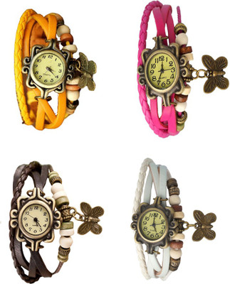 

NS18 Vintage Butterfly Rakhi Combo of 4 Yellow, Brown, Pink And White Watch - For Women