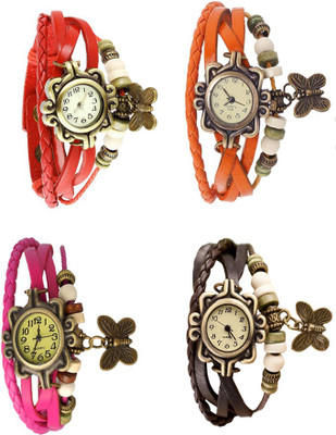 

Kissu Vintage Rakhi Combo of 4 Red, Pink, Orange And Brown Watch - For Women