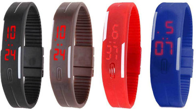 NS18 Silicone Led Magnet Band Combo of 4 Black, Brown, Red And Blue Digital Watch  - For Boys & Girls   Watches  (NS18)