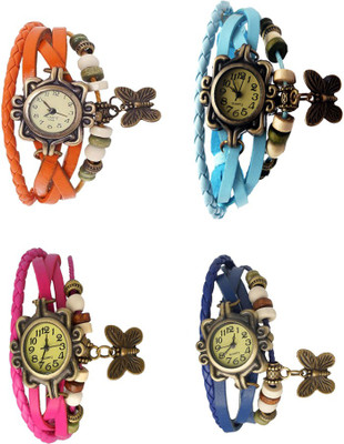 

Kissu Vintage Rakhi Combo of 4 Orange, Pink, Sky Blue And Blue Watch - For Women
