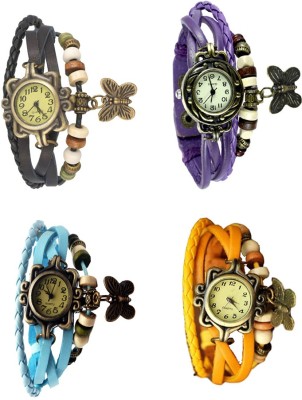 NS18 Vintage Butterfly Rakhi Combo of 4 Black, Sky Blue, Purple And Yellow Analog Watch  - For Women   Watches  (NS18)