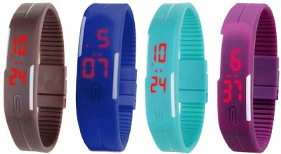 NS18 Silicone Led Magnet Band Watch Combo of 4 Brown, Blue, Sky Blue And Purple Digital Watch  - For Couple   Watches  (NS18)
